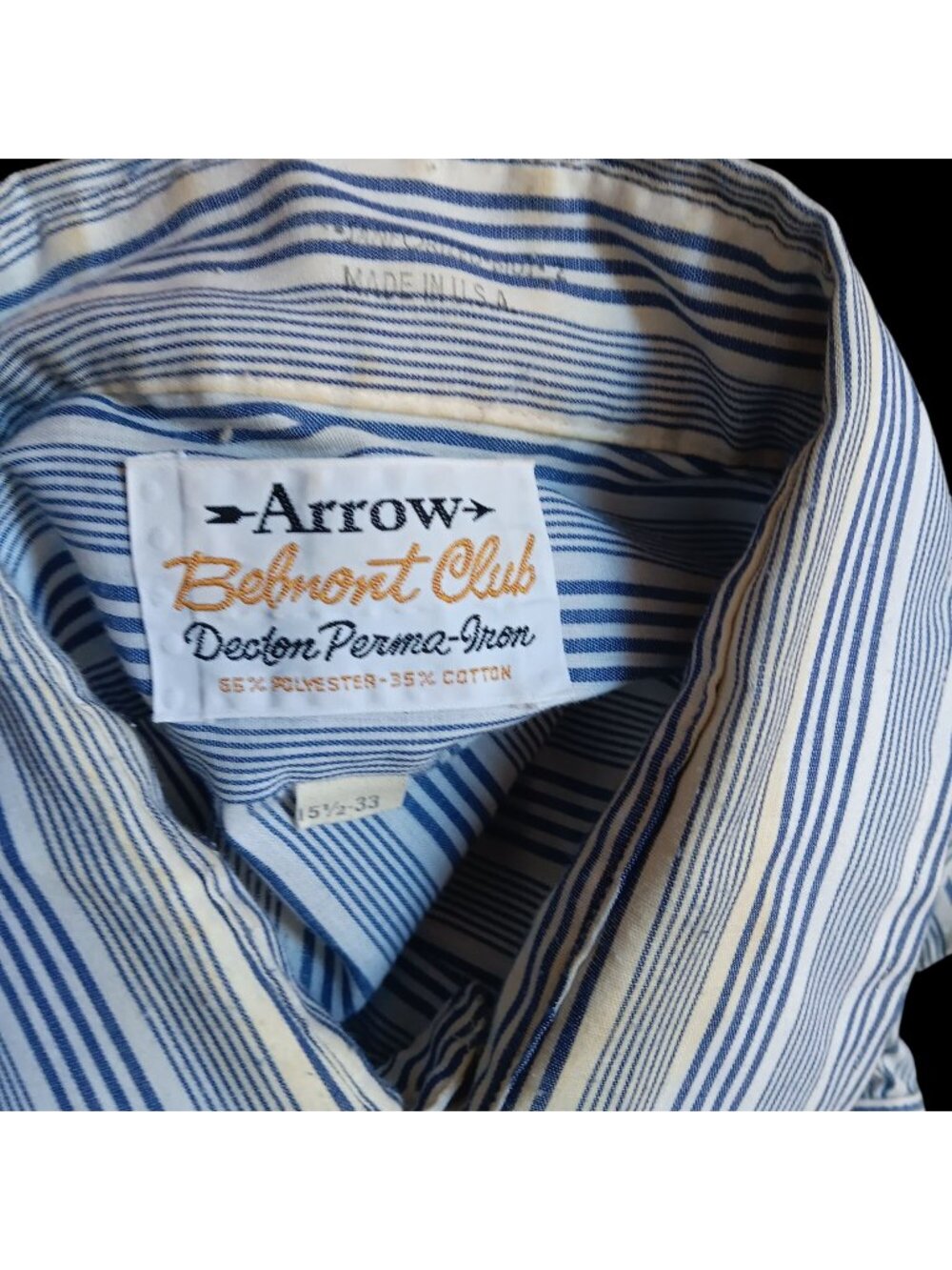 Vintage Mens Arrow Shirt Medium 70s Businessman Lawyer LS Shirt Blue 15.5